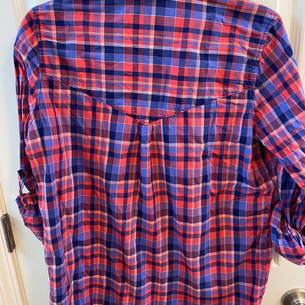Express plaid button down top women small